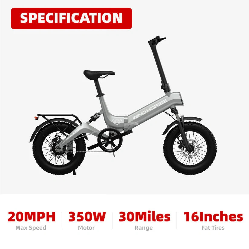 Electric bike with specifications on a white background