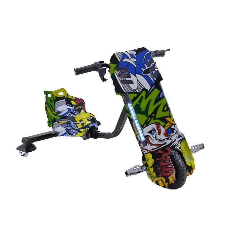 Colorful scooter with a cartoon character design on a white background