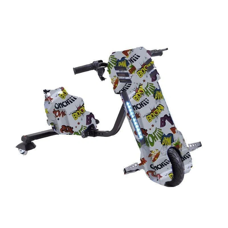 Children's scooter with colorful pattern on a white background