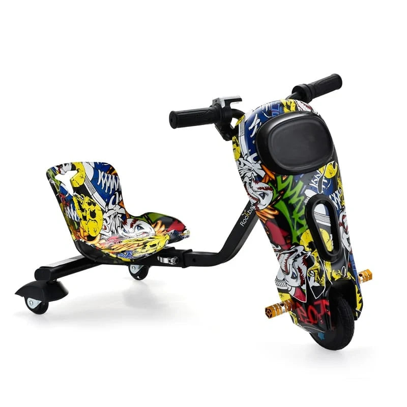 Colorful children's scooter with a seat on a white background