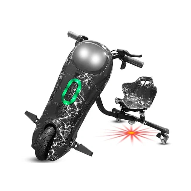 Black electric scooter with green logo on a white background