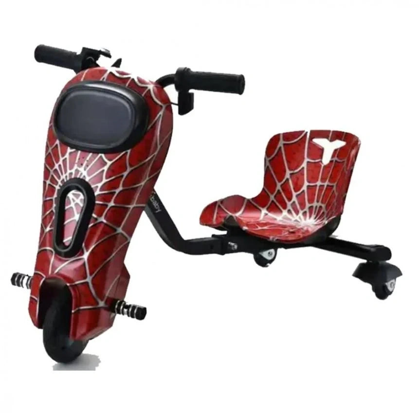 Children's scooter with spider web design on a white background