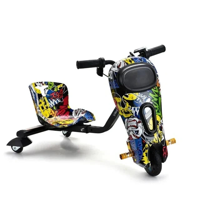 Colorful children's scooter with seat on a white background