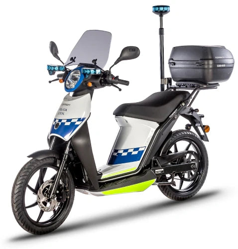 Electric scooter with a white and black design on a white background