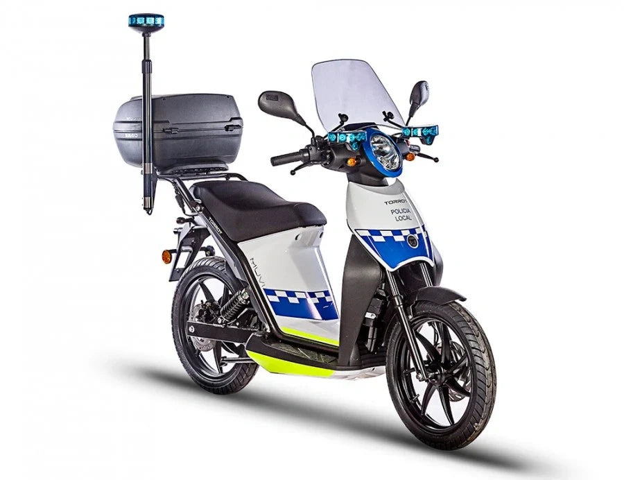 Police scooter with visible branding on a white background