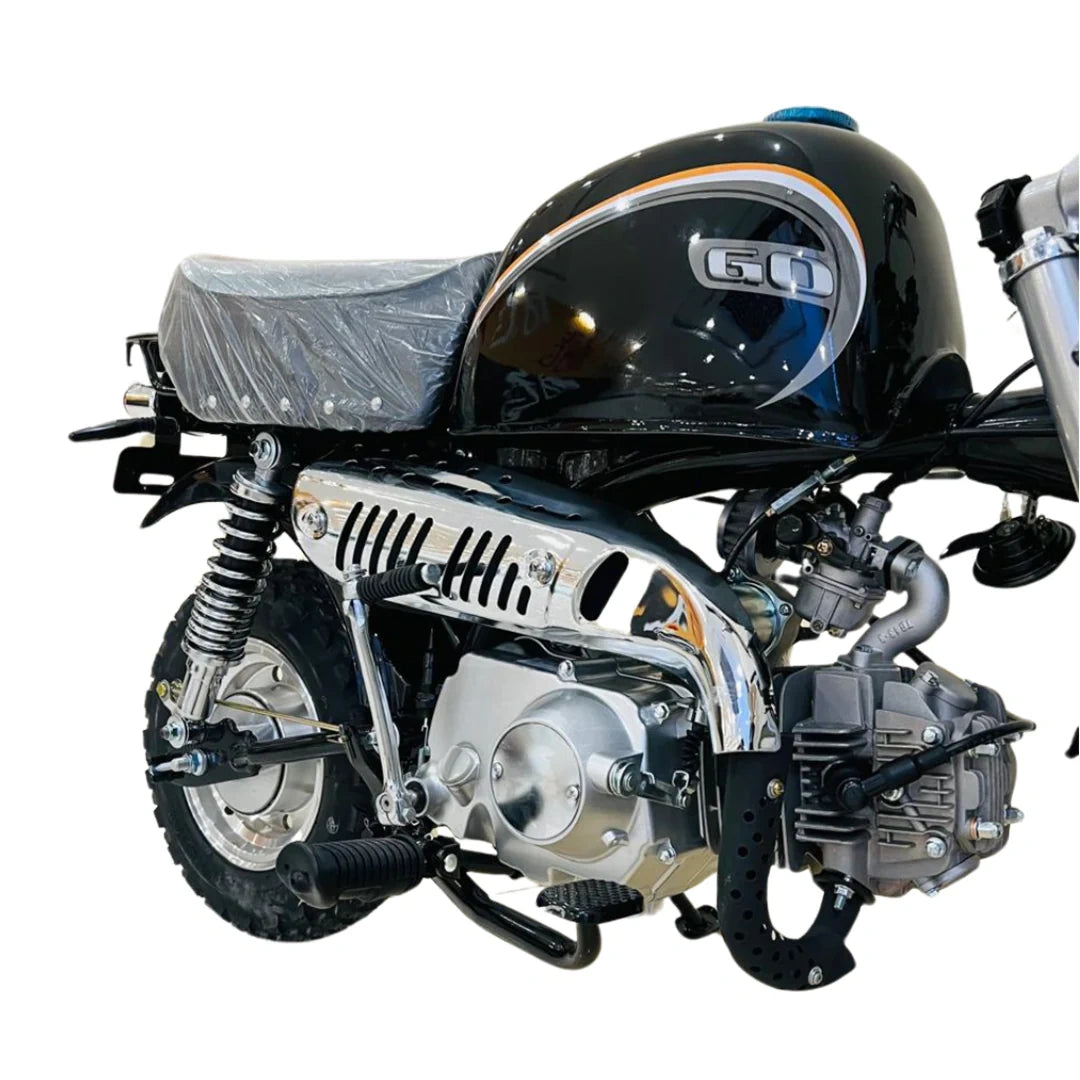 Motorcycle with a black and silver design on a white background