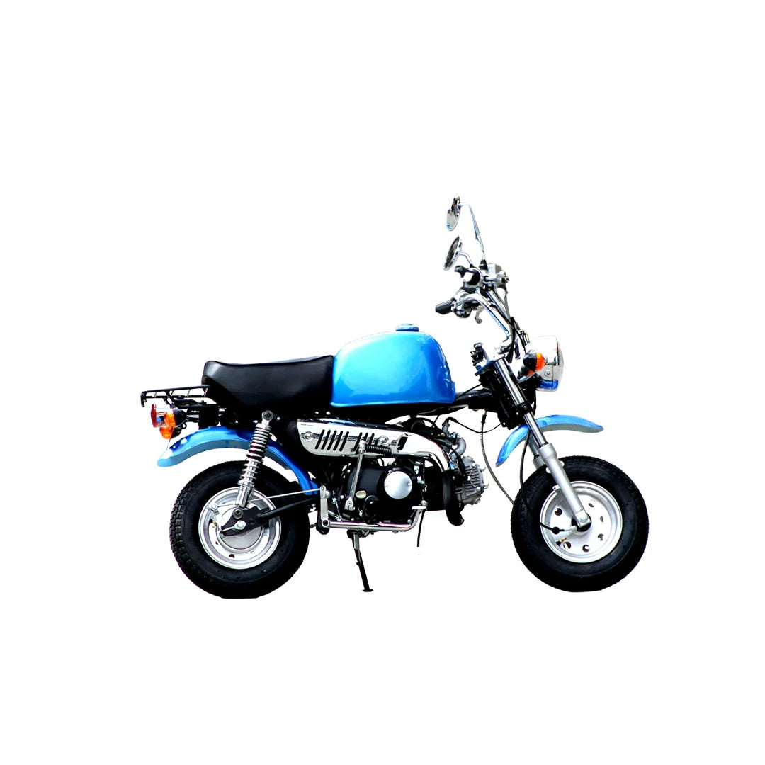 Blue and black motorcycle on a white background