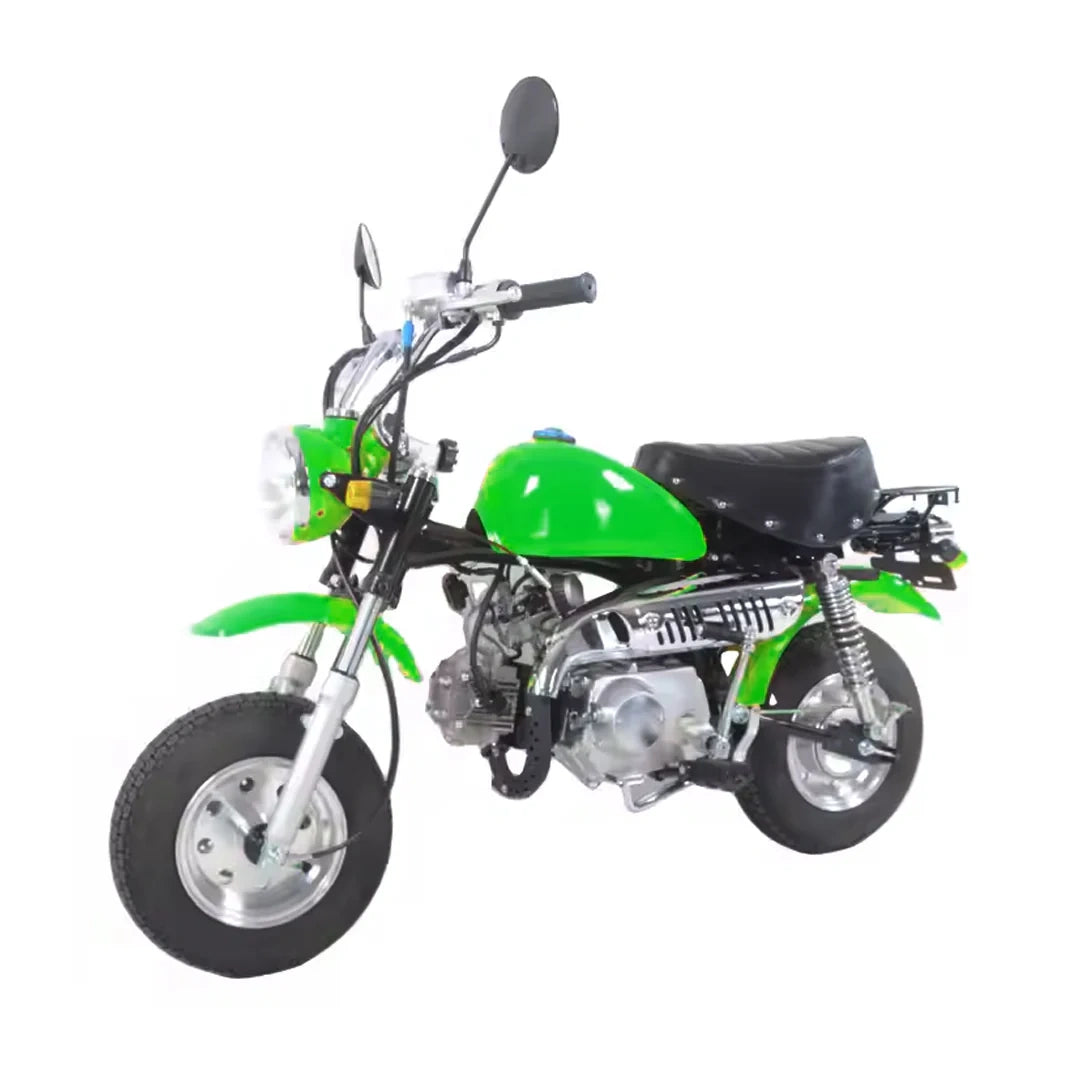 Green and black motorcycle model on a white background