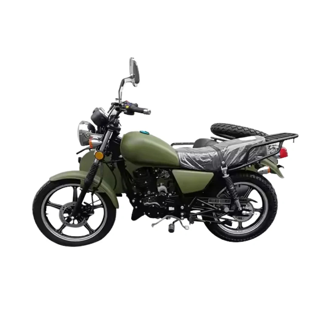 Green motorcycle on a white background