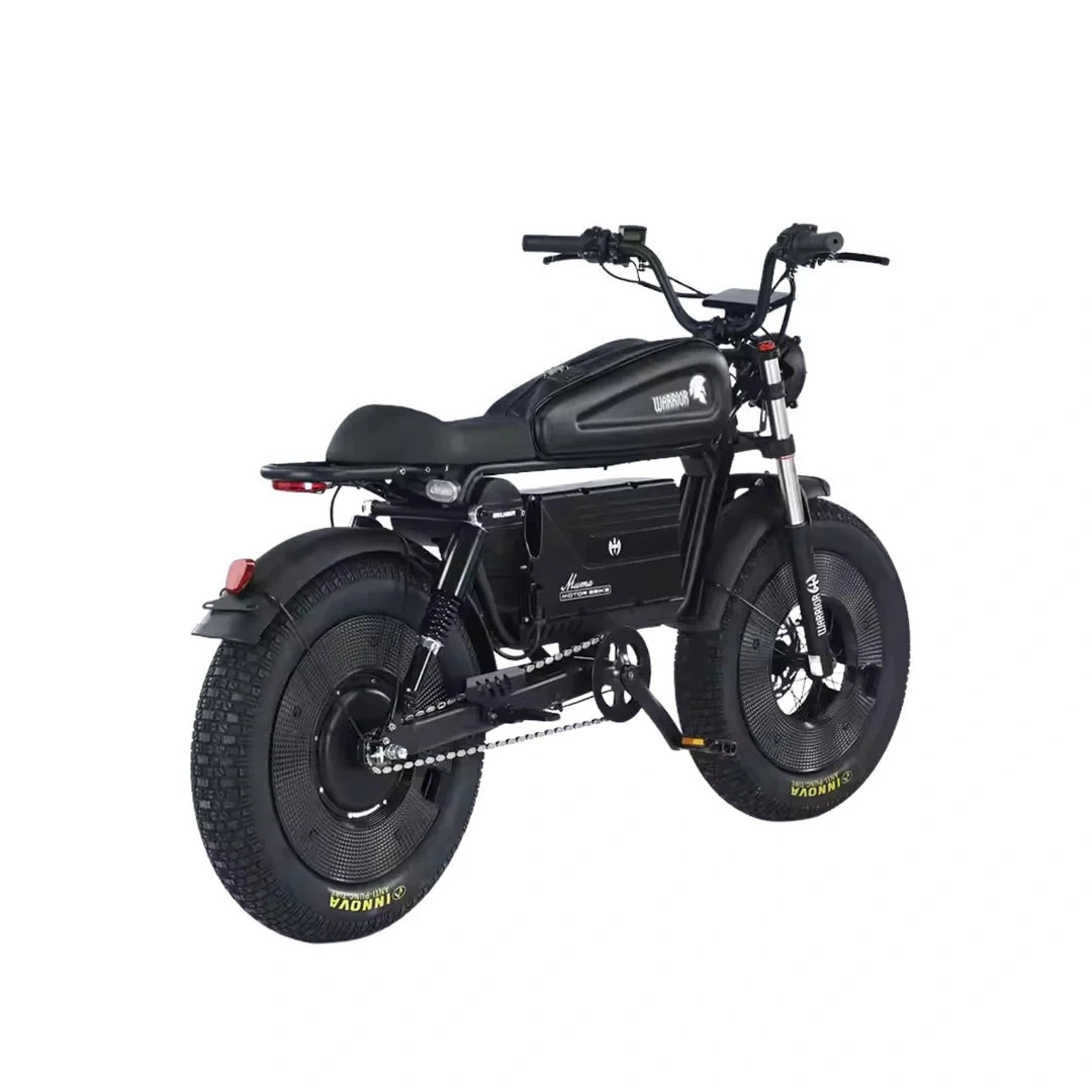 Black electric bike with visible branding on a white background