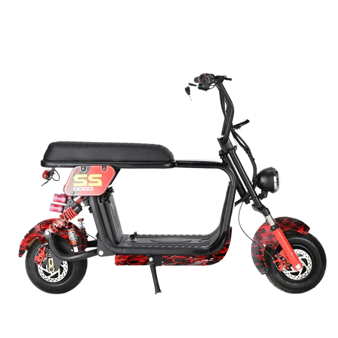 Black and red electric scooter on a white background