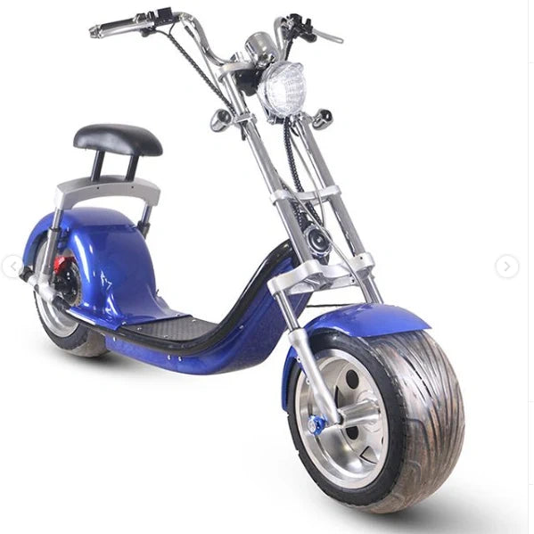 Blue and silver scooter on a white background