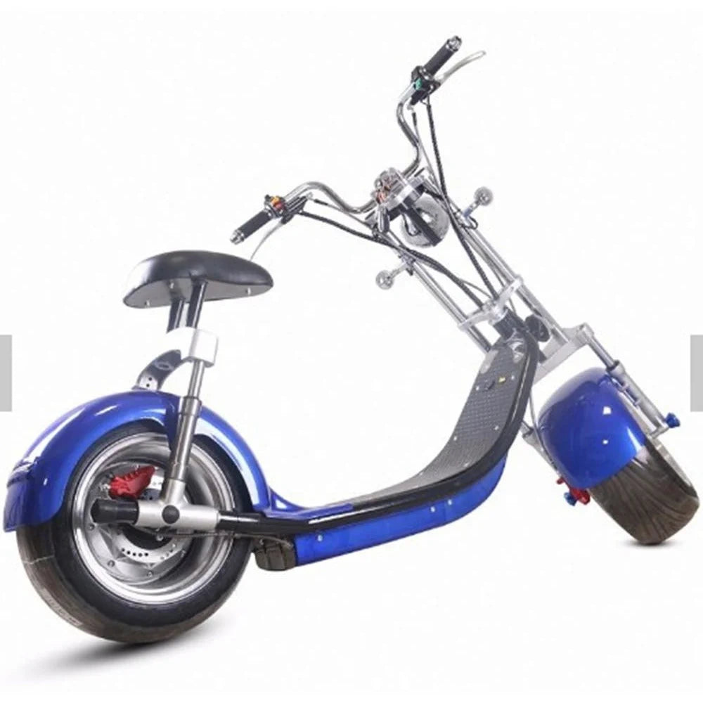 Blue and black electric scooter on a white background