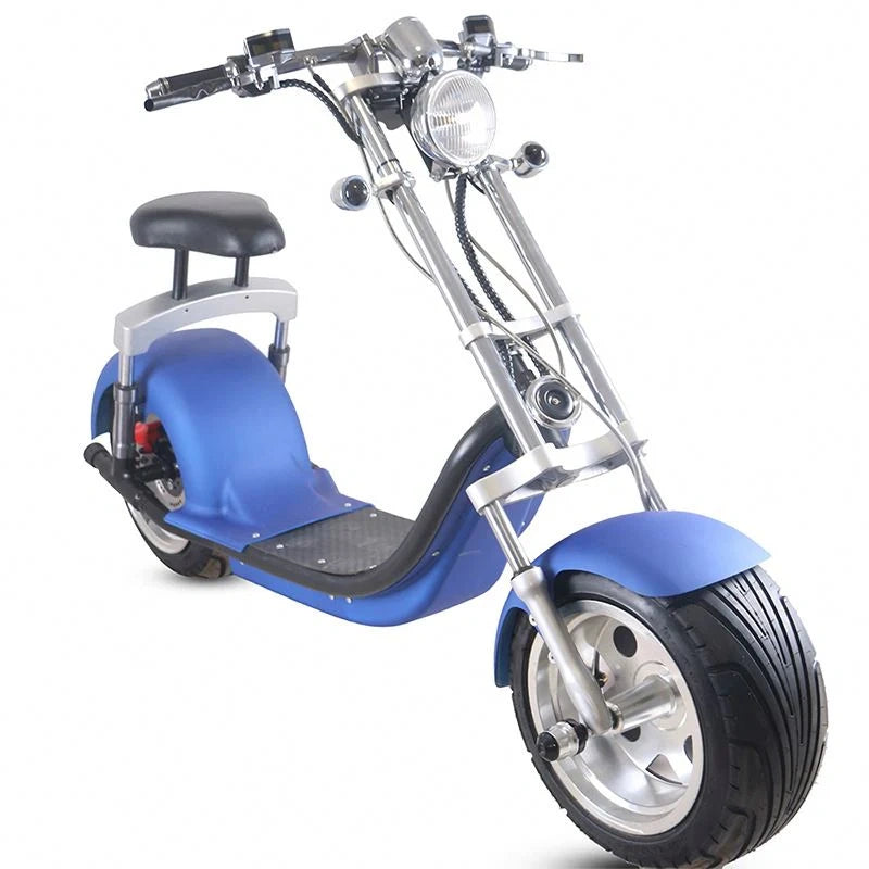 Blue electric scooter with a white background