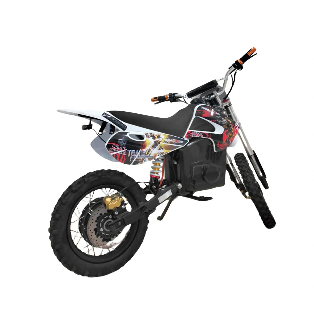 Children's dirt bike with colorful design on a white background