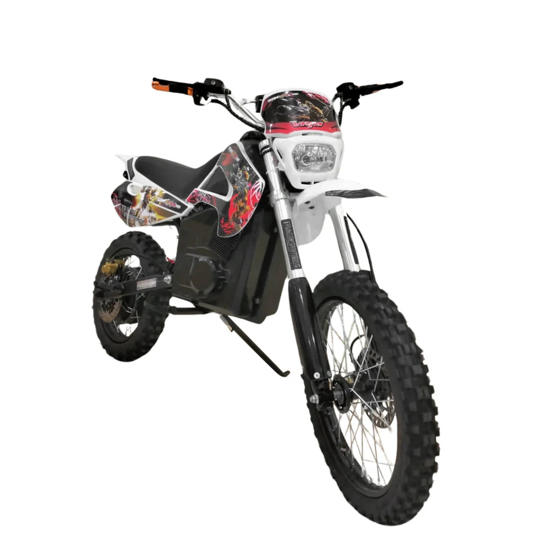 Children's dirt bike with colorful design on a white background