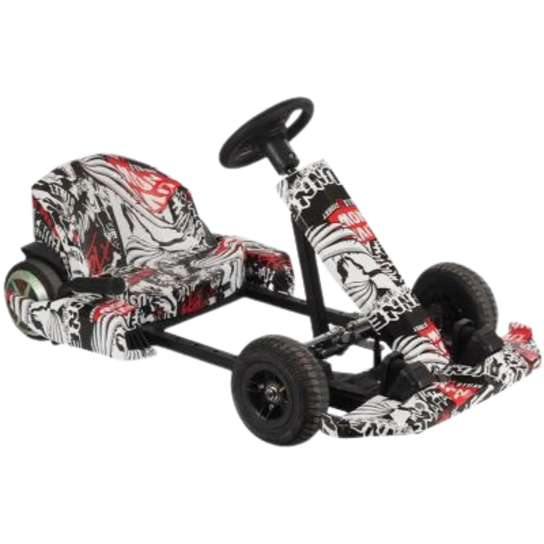 Children's go-kart with a black, red, and white pattern on a white background