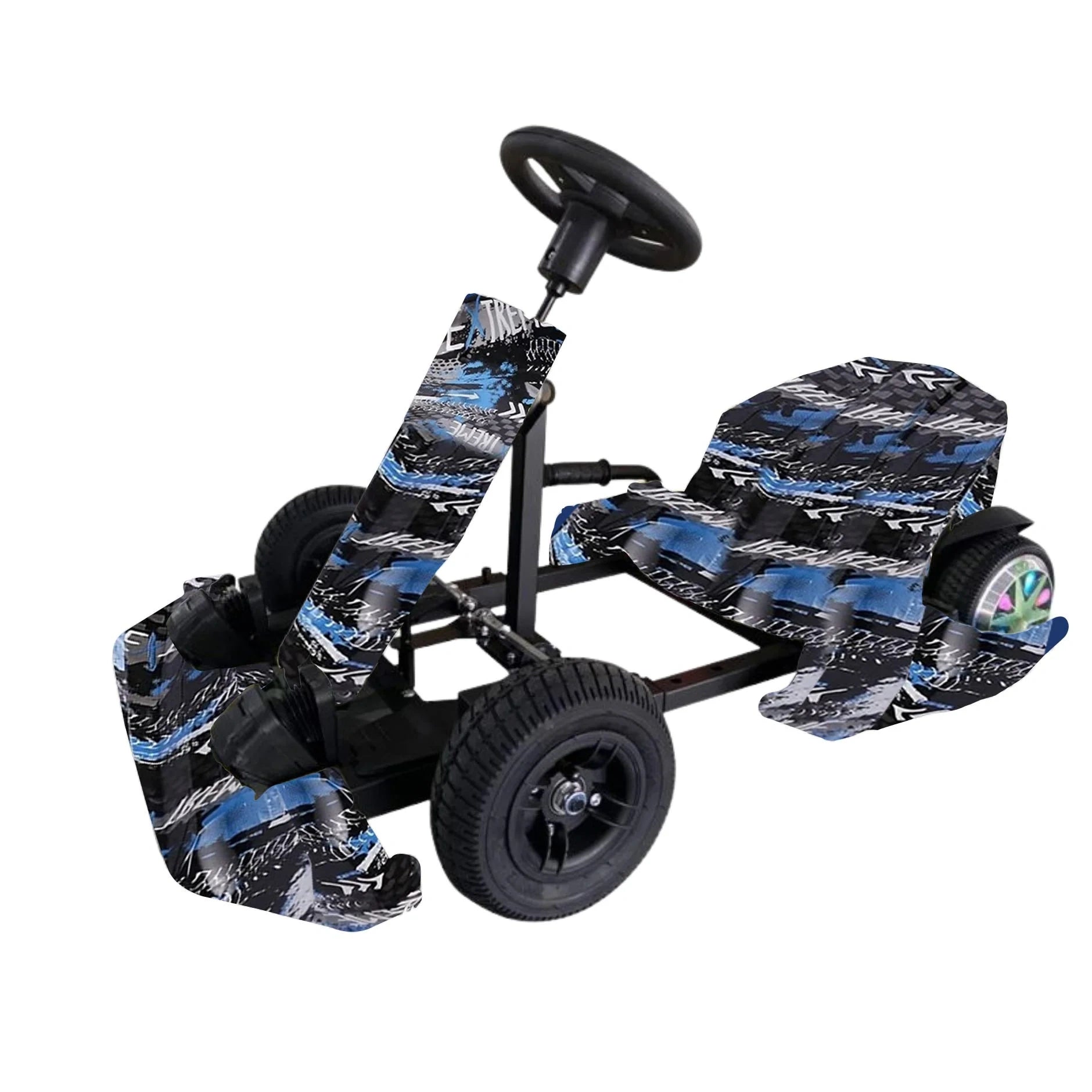 Children's pedal go-kart with camouflage pattern on a white background