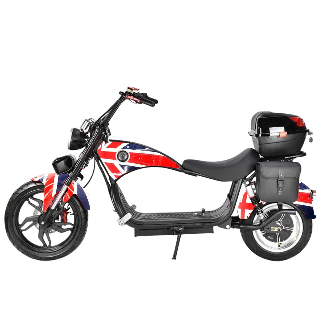 Motor scooter with Union Jack design on a white background
