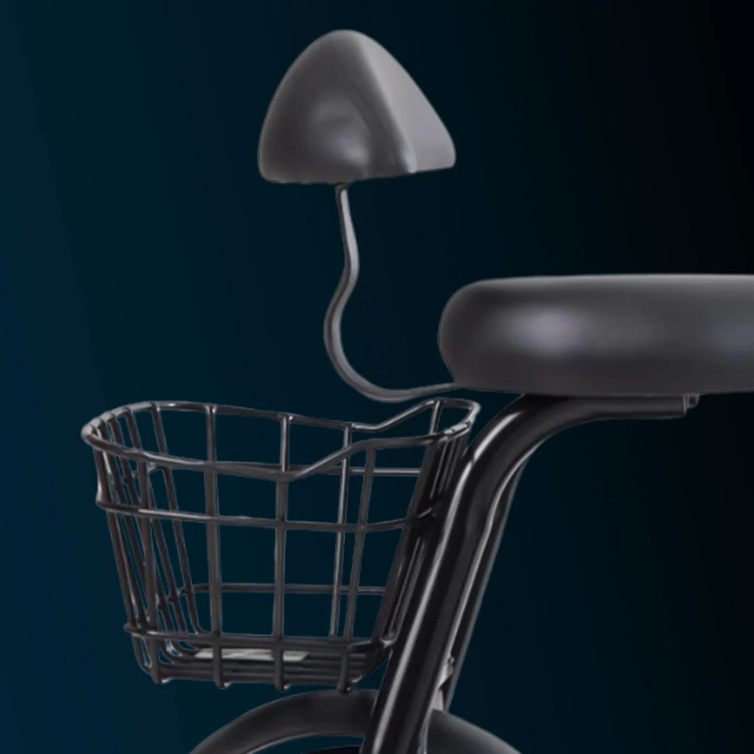 Bicycle with basket and seat against a dark background