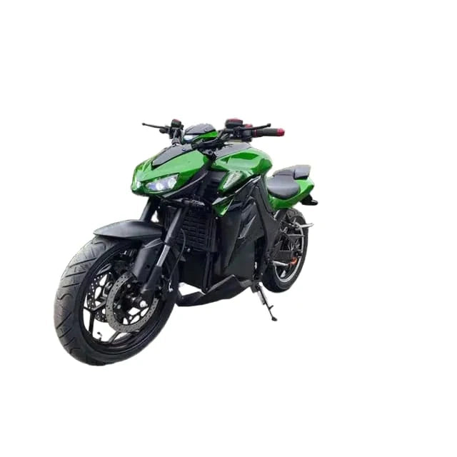 Green and black motorcycle on a white background