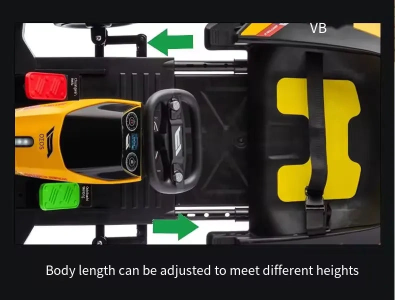 Close-up of a vehicle's interior with adjustable body length feature.