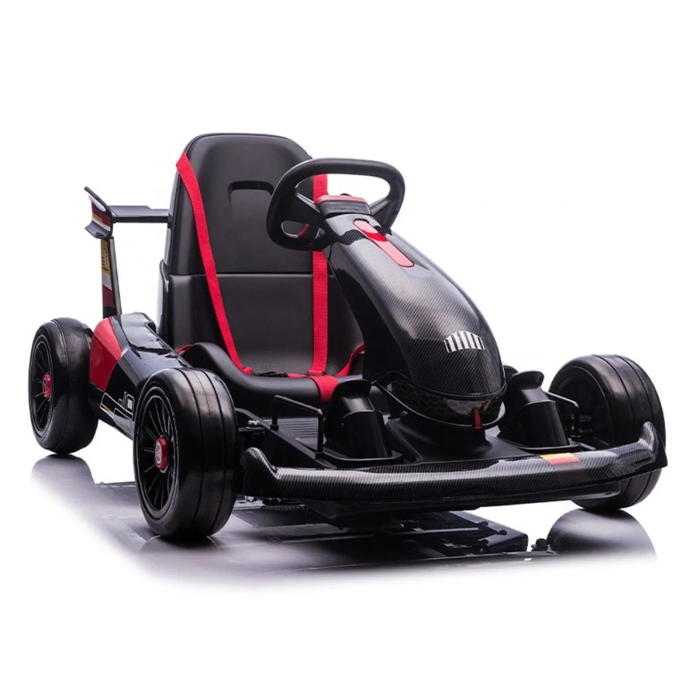 Black and red go-kart on a white background