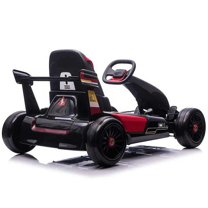 Black and red go-kart on a white background