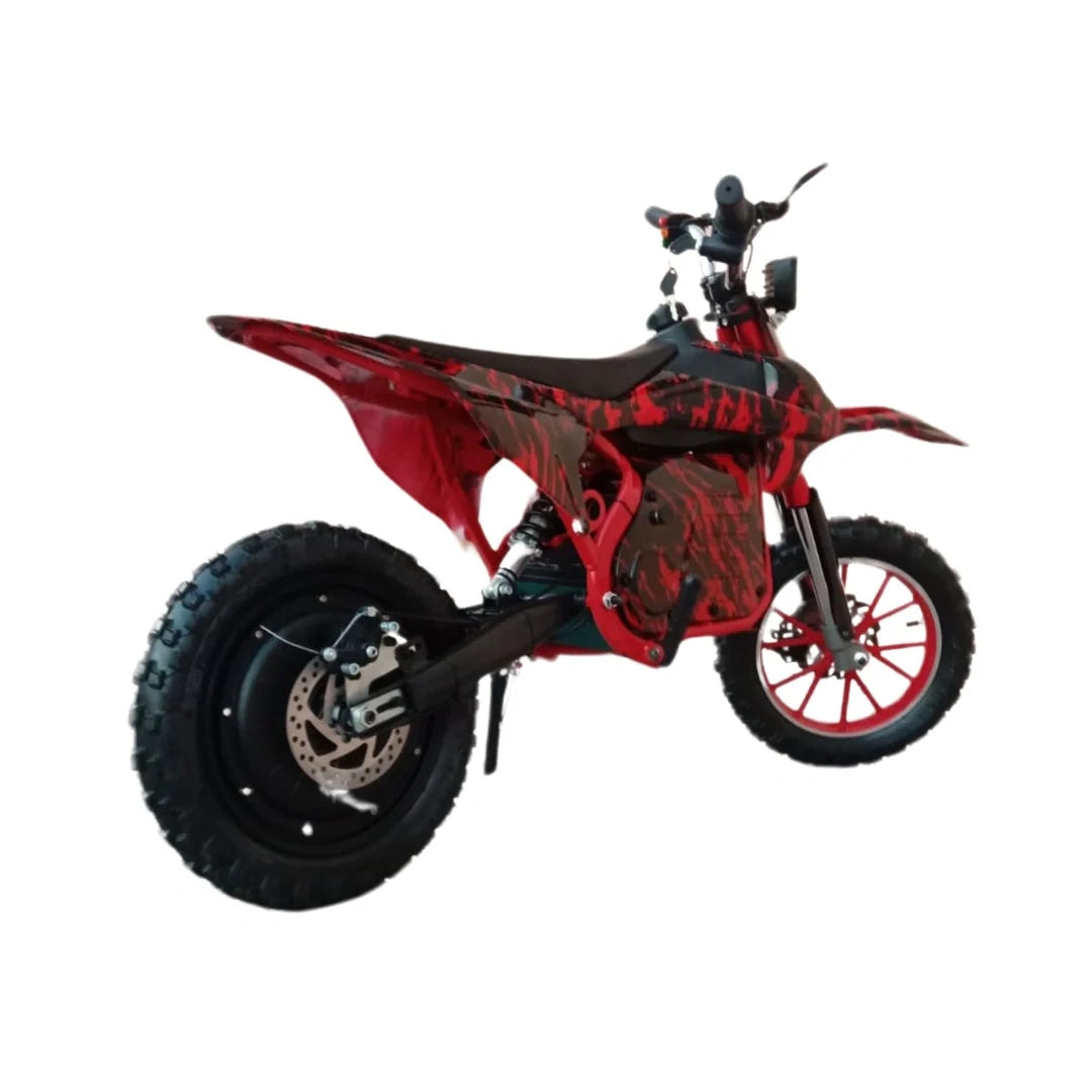 Red and black dirt bike on a white background