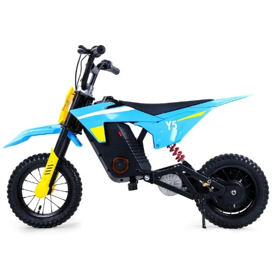 Blue and yellow electric bike on a white background