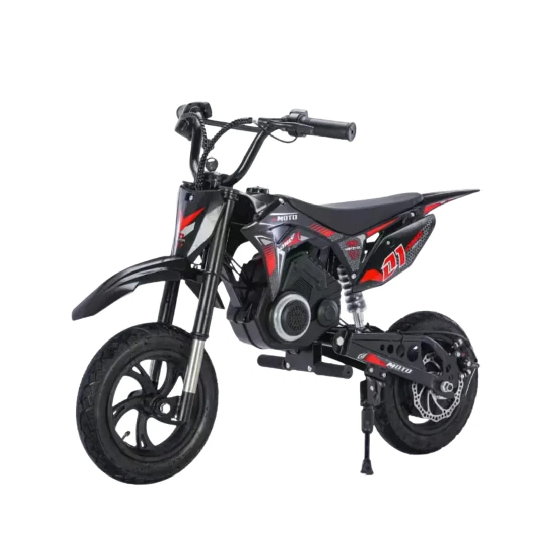 Black and red dirt bike on a white background