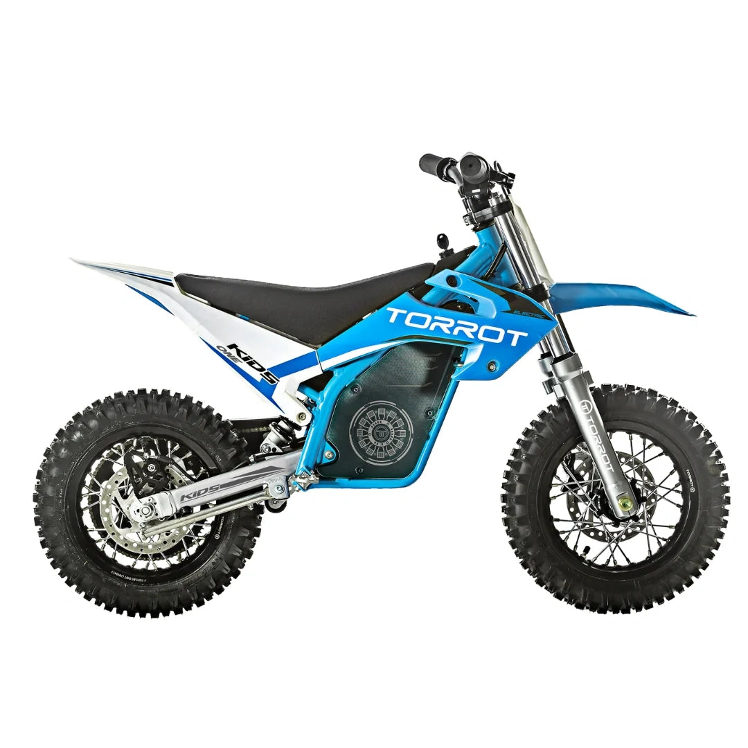 Blue and black dirt bike with 'TORROT' branding on a white background
