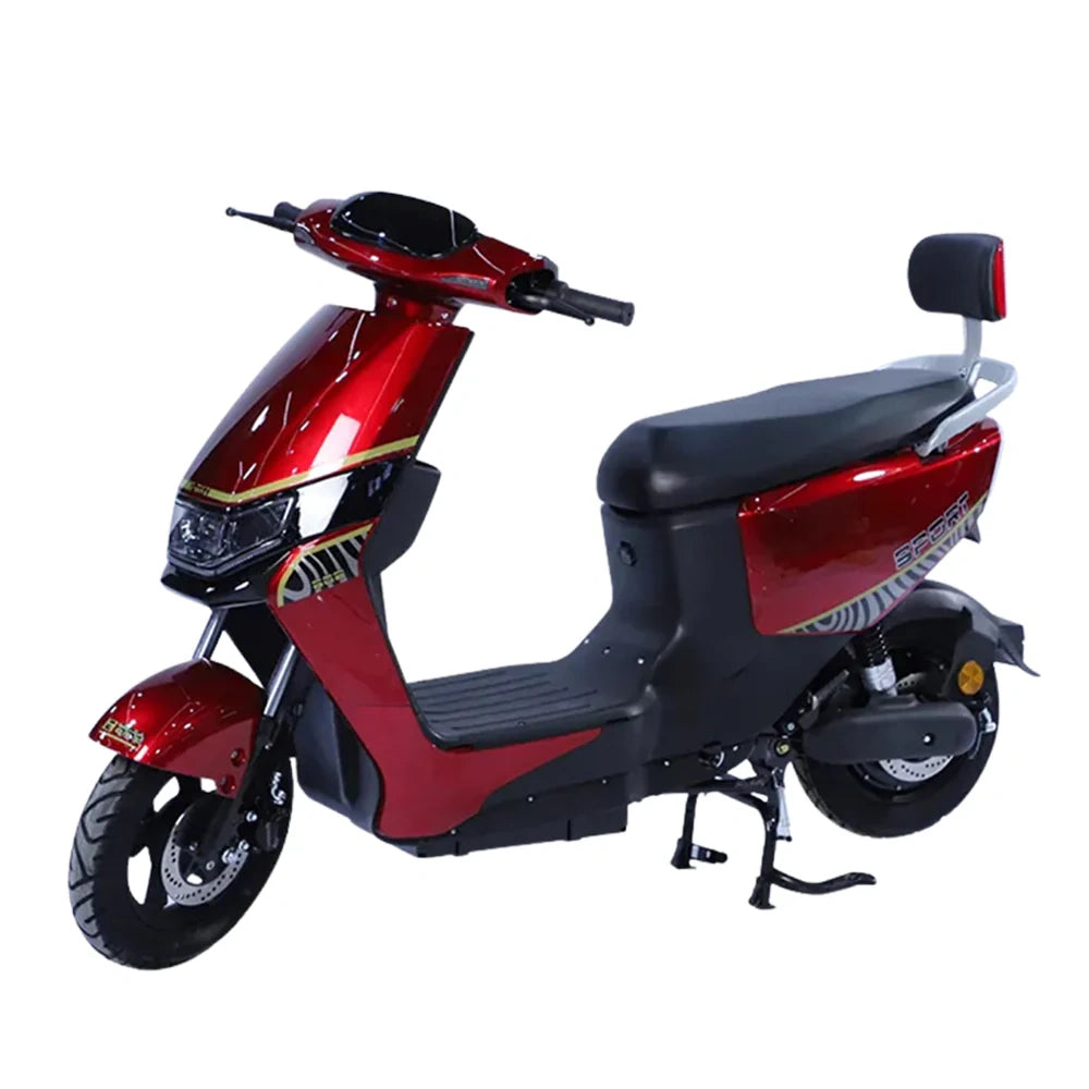 Red and black scooter on a white background