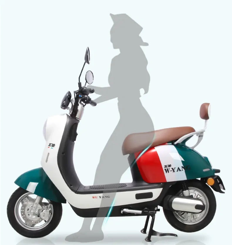 Motor scooter with a silhouette of a person on a white background