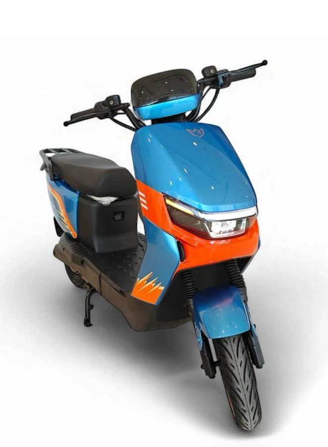 Blue and orange scooter on a white background