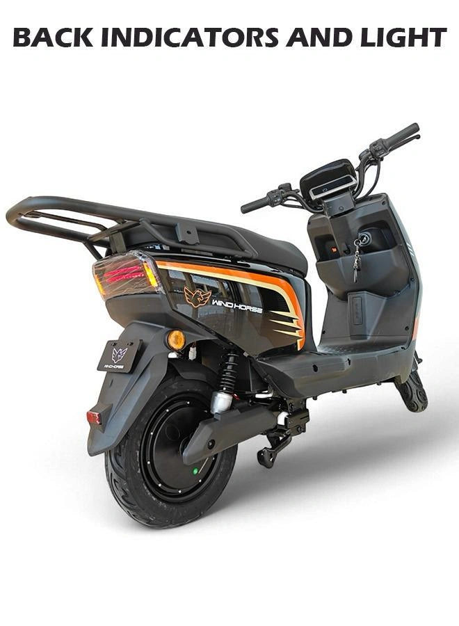 Side view of a scooter with back indicators and light on a white background