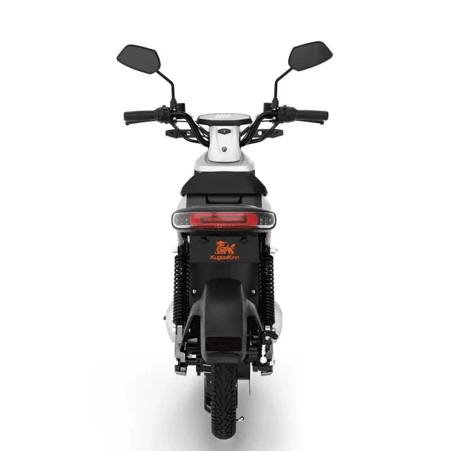 Black scooter with mirrors on a white background