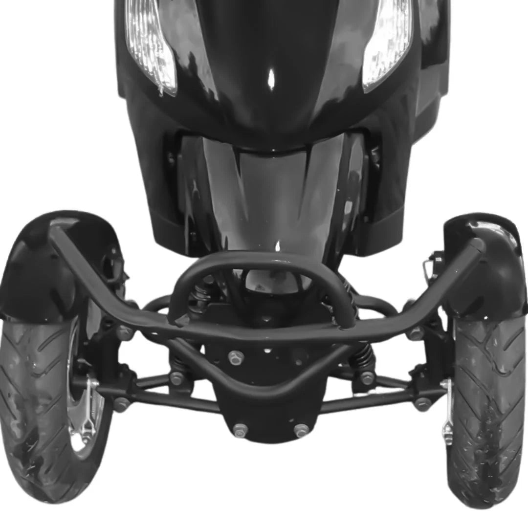 Black three-wheeled vehicle on a white background