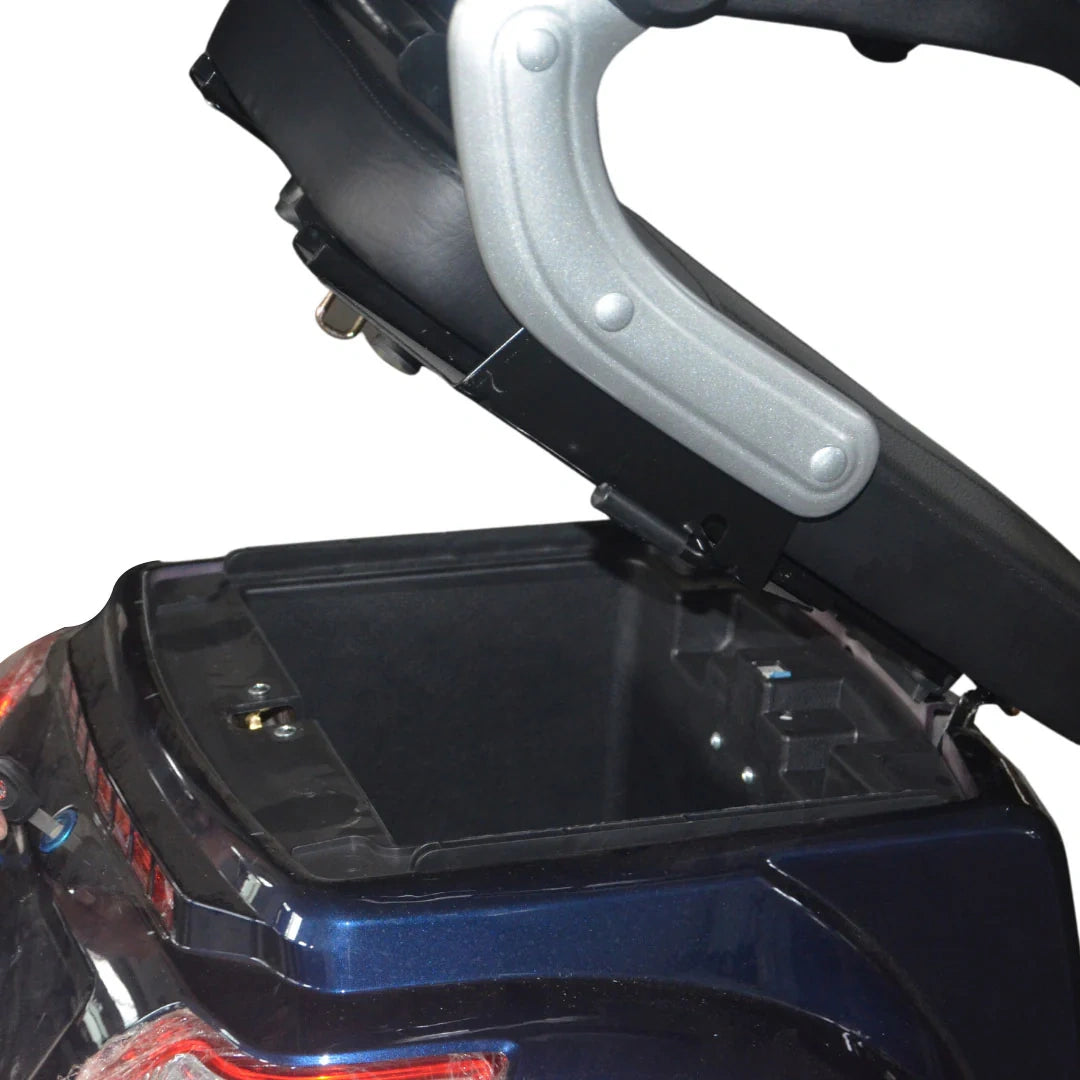 Close-up of a car's open trunk with a handle on a white background