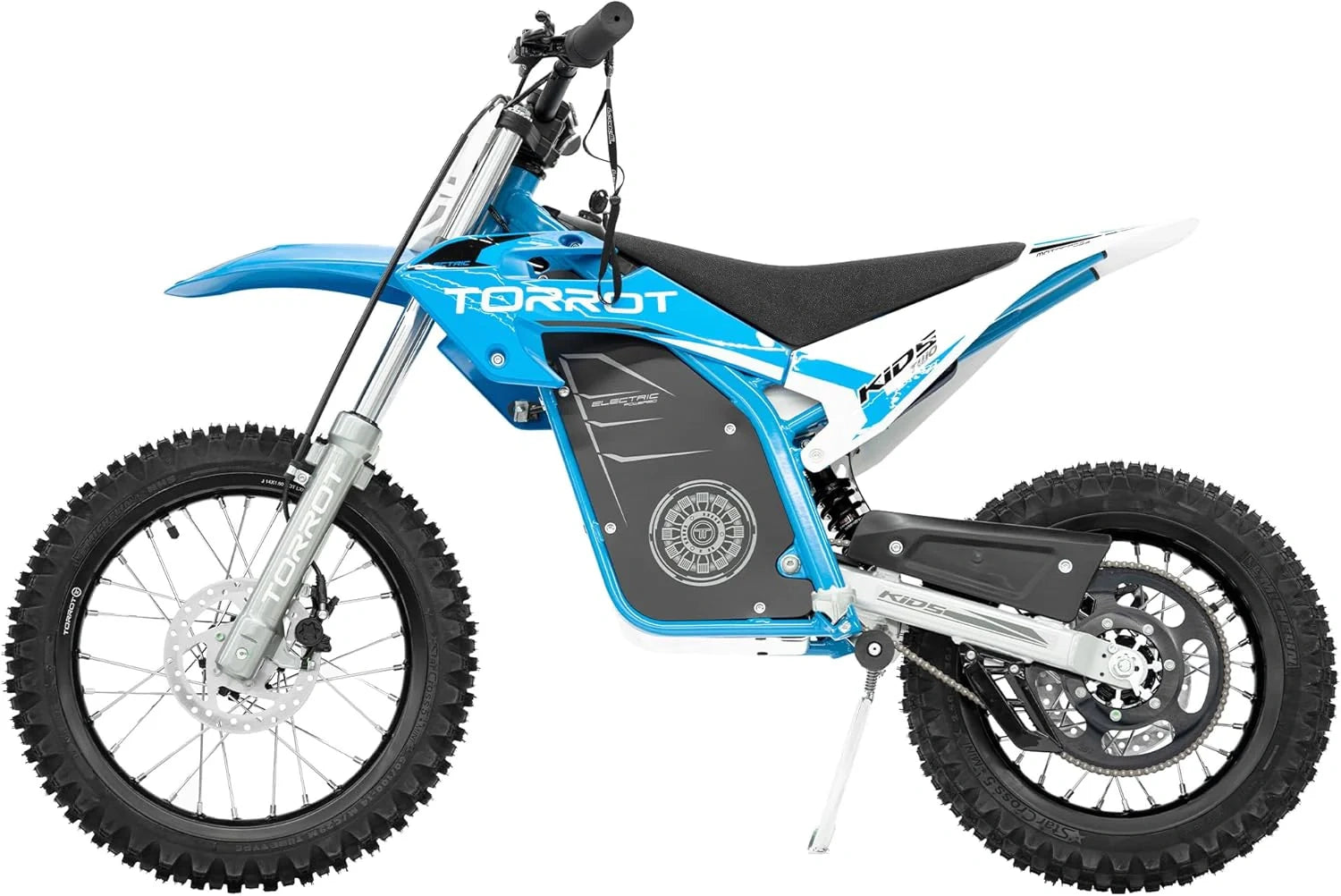 Blue and white dirt bike with 'TOROT' branding on a white background