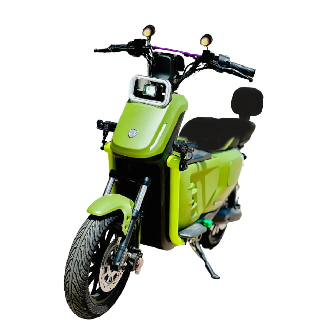 Green electric scooter on a white background