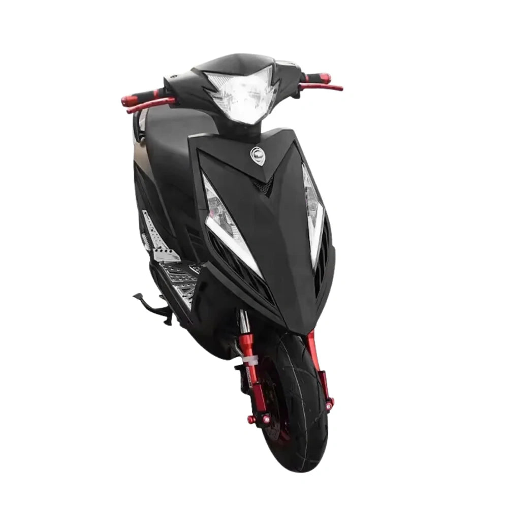 Black scooter with red accents on a white background