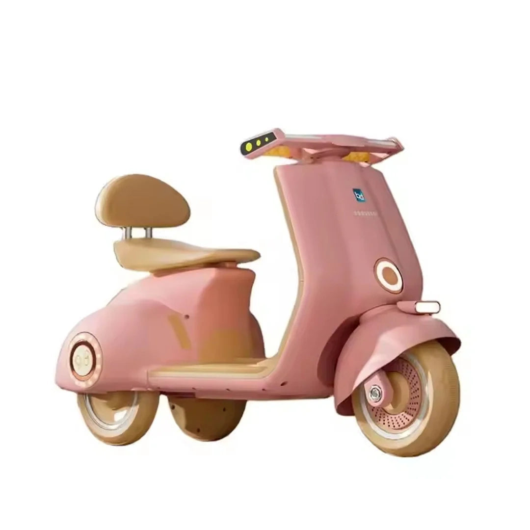 Pink and brown children's scooter on a white background