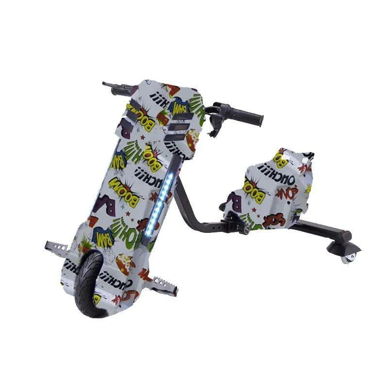 Children's scooter with colorful graphics on a white background