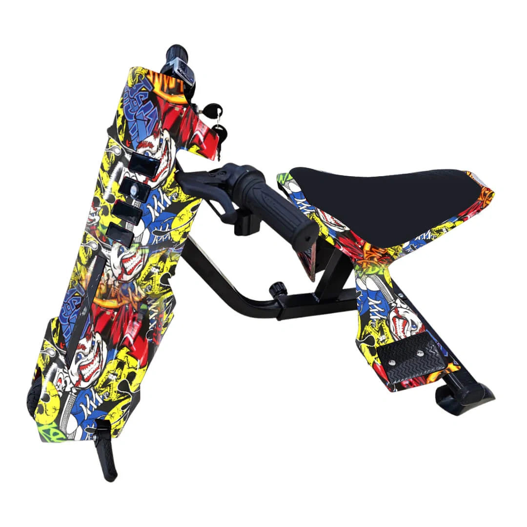 Colorful scooter with a black seat on a white background