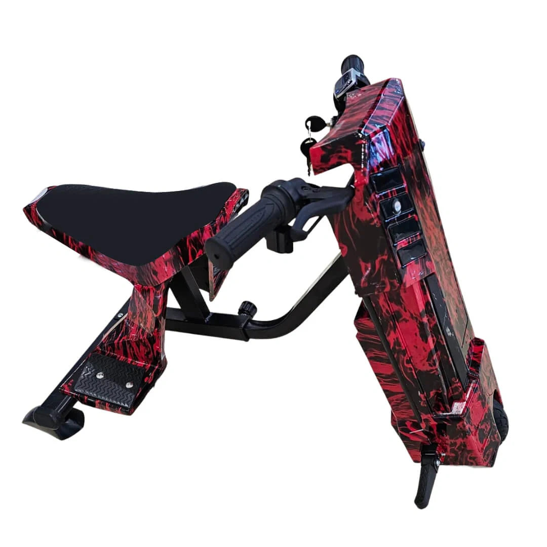 Red and black exercise bike on a white background