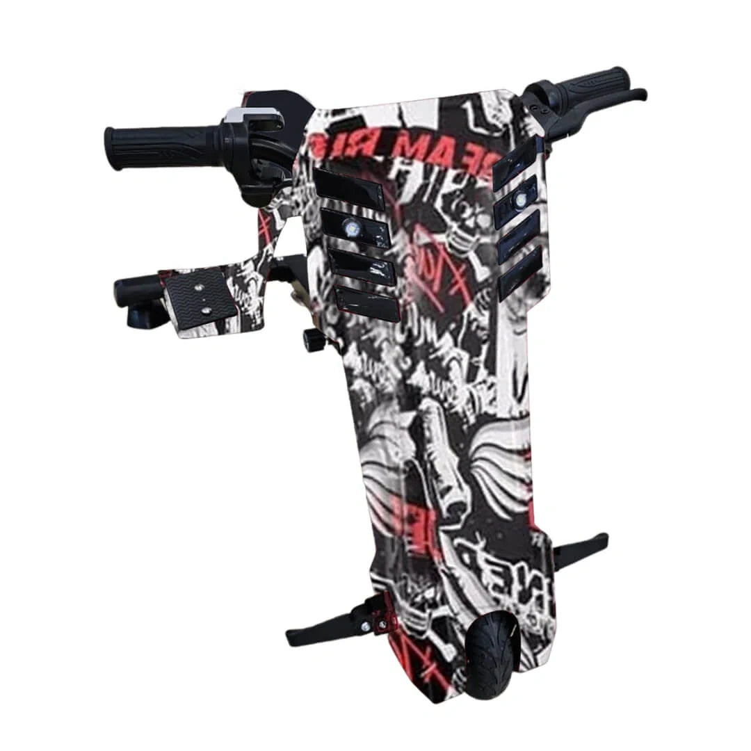 Motor scooter with a graphic design on a white background