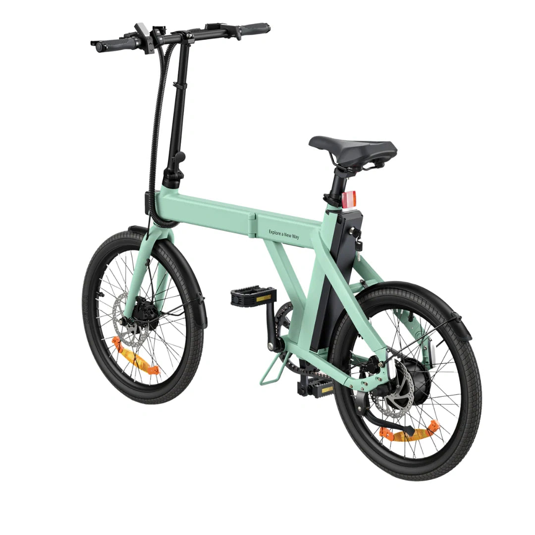 Mint green electric bike on a white background