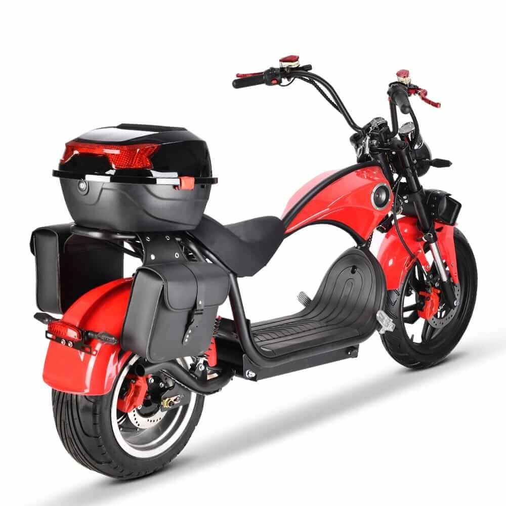 Red and black scooter on a white background