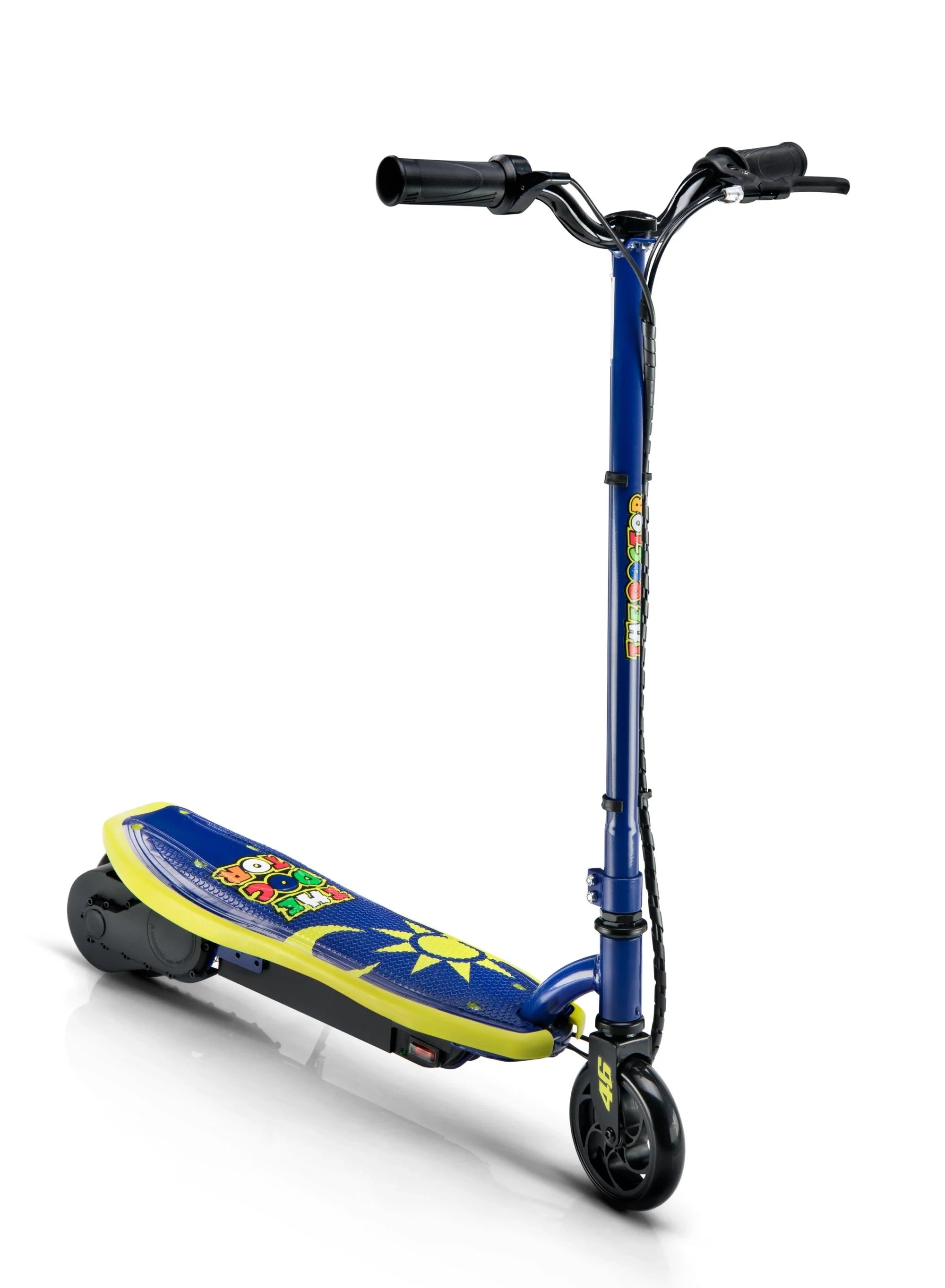 Children's scooter with colorful design on a white background